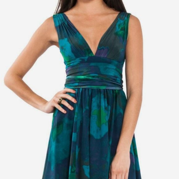 Halston Heritage Silk Midnight‎ Watercolor Mirage Dress , Size 12 - Picture 1 of 8